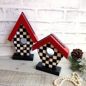 Checked Bird House Set Buffalo Checked Birdhouse Hand Painted Whimsy Wall Decor